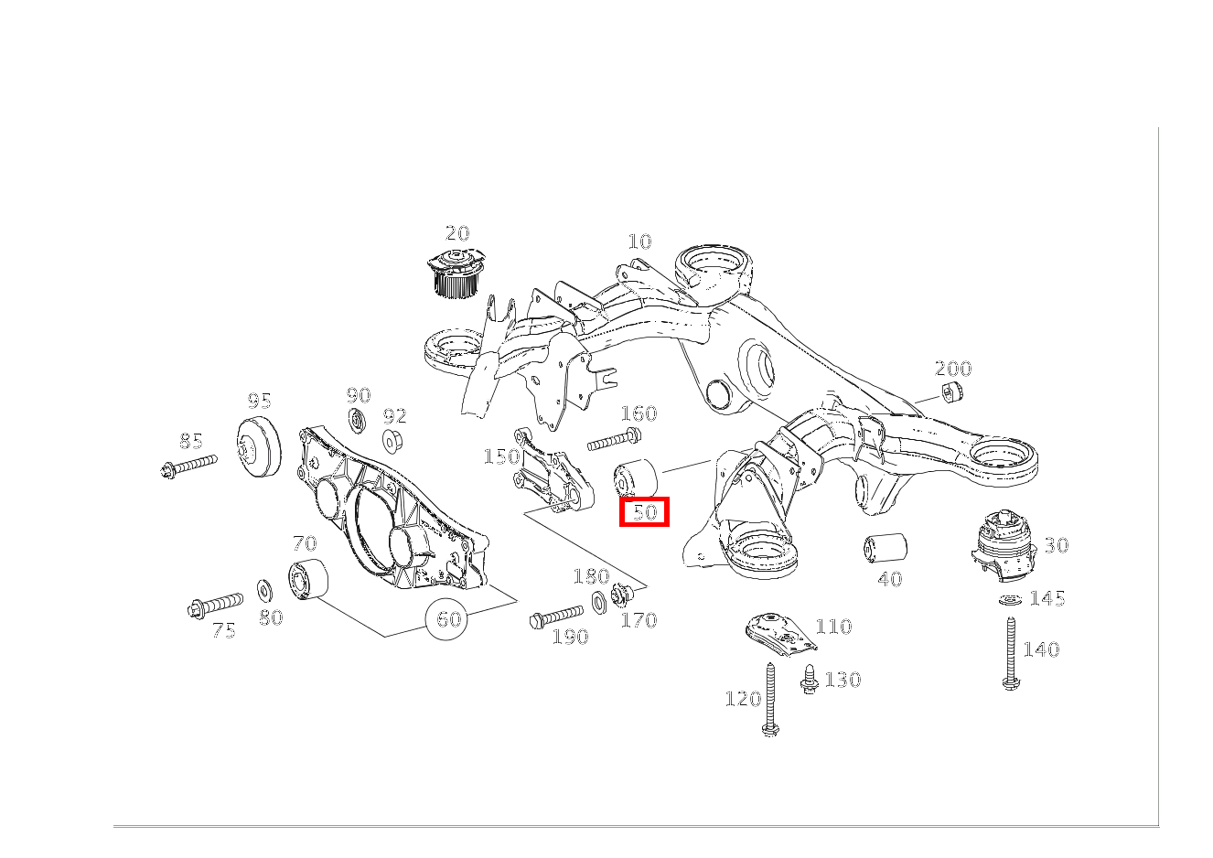 HINTERACHSGETRIEBELAGER Hinterachsgetriebe an Querbrücke hinten S 560 e Limousine lang BCA 222