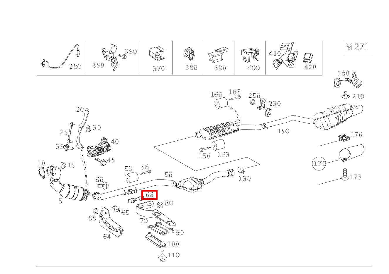 Platte Halter an Auspuffrohr vorn C 180 205 Platte Halter an Auspuffrohr vorn C 180 205