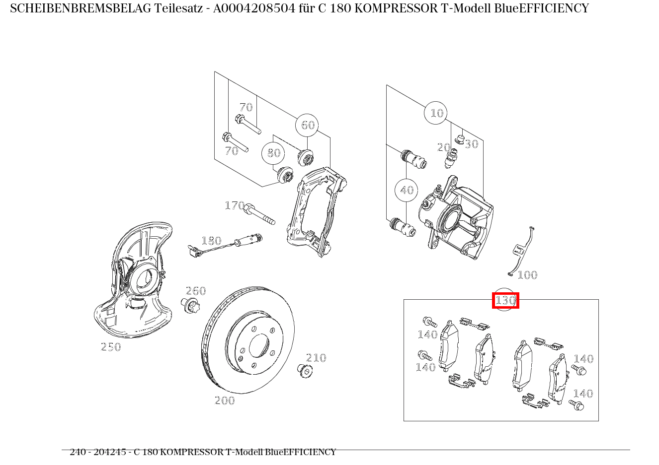 Scheibenbremsbelag Teilesatz C 180 KOMPRESSOR T-Modell BlueEFFICIENCY 240