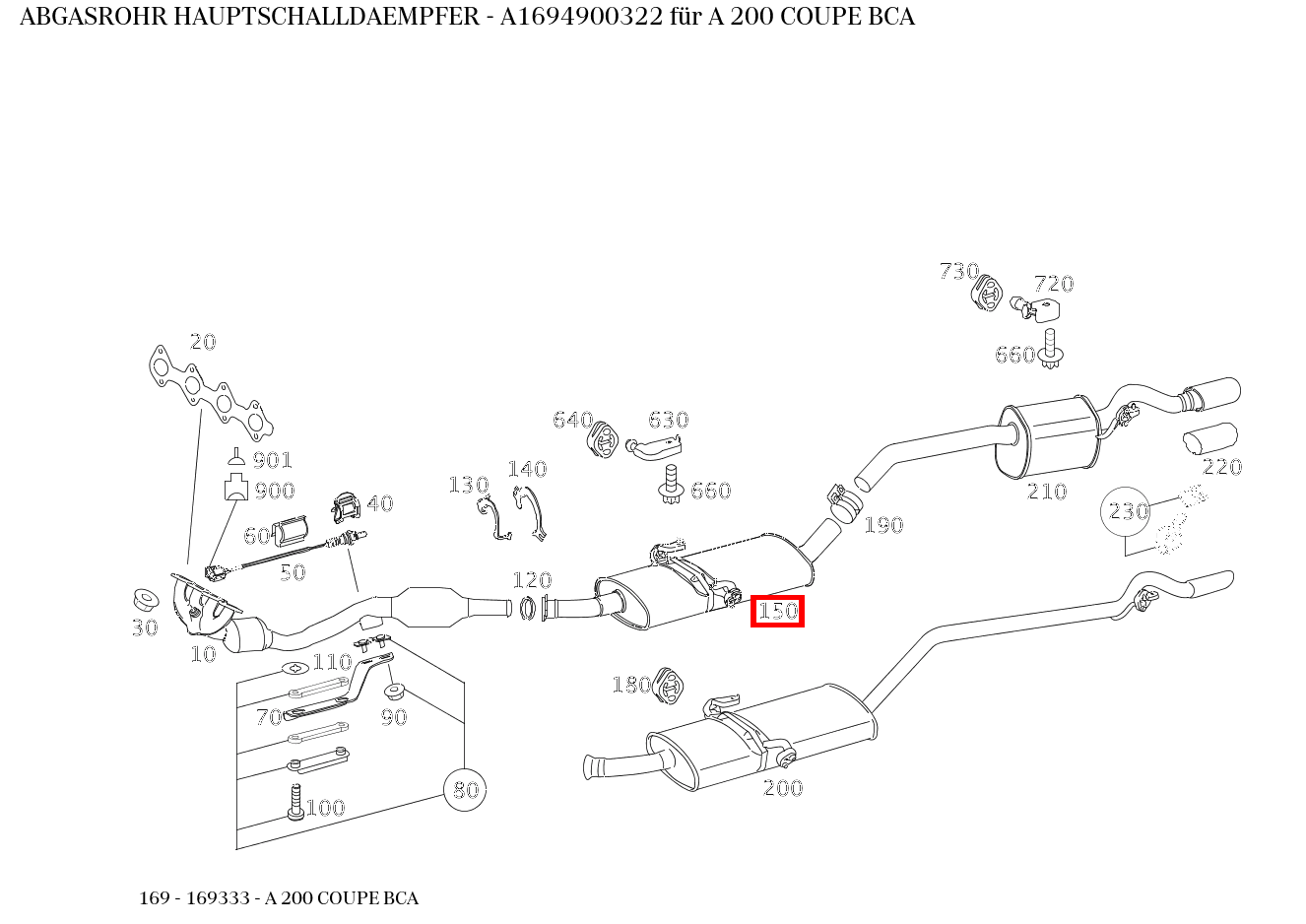 Abgasrohr HAUPTSCHALLDAEMPFER A 200 COUPE BCA 169