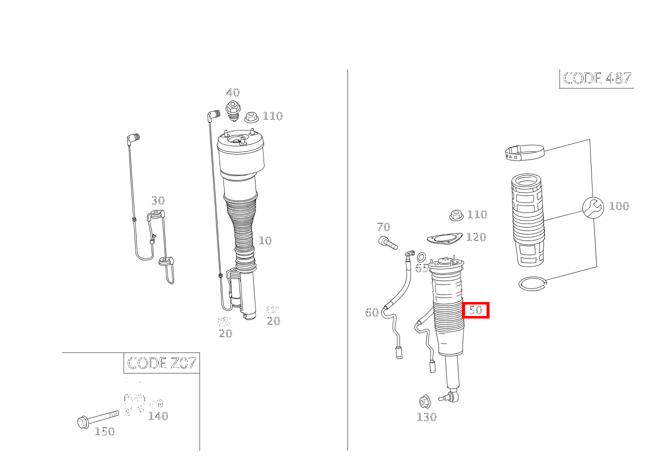 Federbein AN VORDERACHSE LINKS S 600 Limousine lang Sonderschutzfahrzeug 221 Federbein AN VORDERACHSE LINKS S 600 Limousine lang Sonderschutzfahrzeug 221