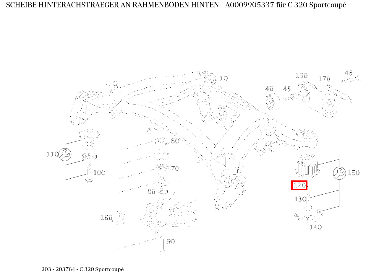 Scheibe HINTERACHSTRAEGER AN RAHMENBODEN HINTEN C 320 Sportcoupé 203