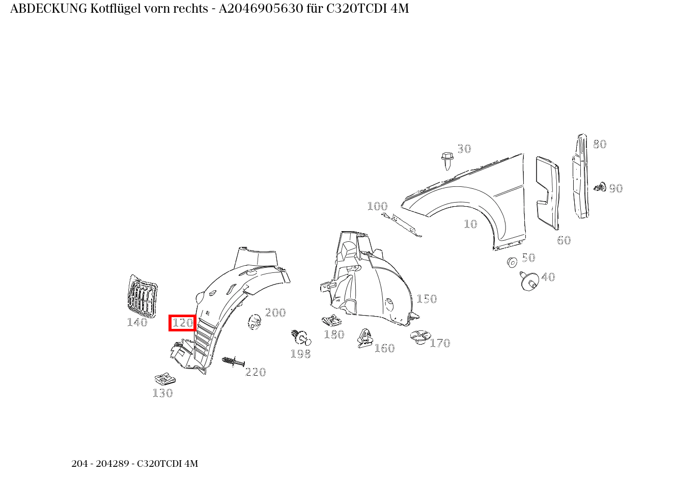 Abdeckung Kotflügel vorn rechts C320TCDI 4M 204 Abdeckung Kotflügel vorn rechts C320TCDI 4M 204