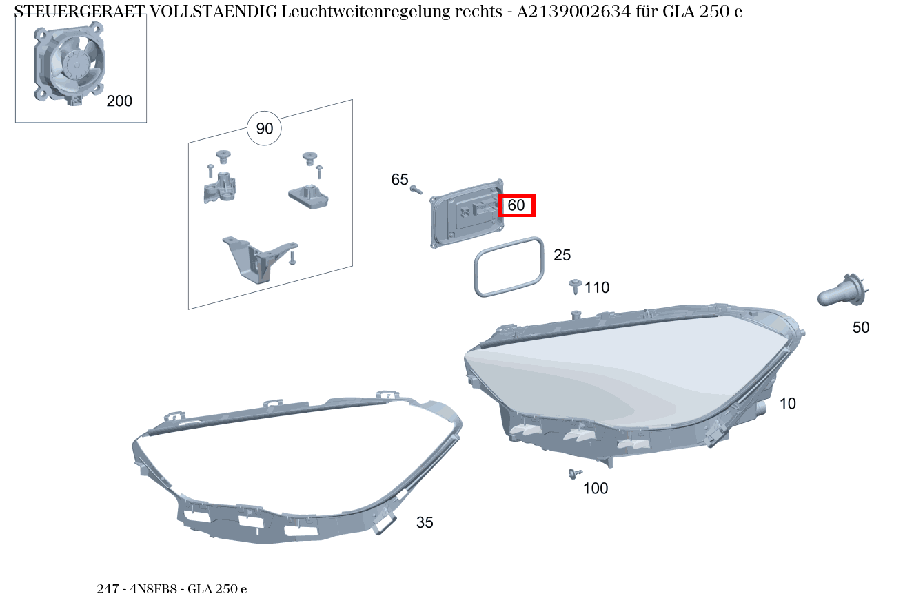 Steuergerät vollständig Leuchtweitenregelung rechts GLA 250 e 247 Steuergerät vollständig Leuchtweitenregelung rechts GLA 250 e 247