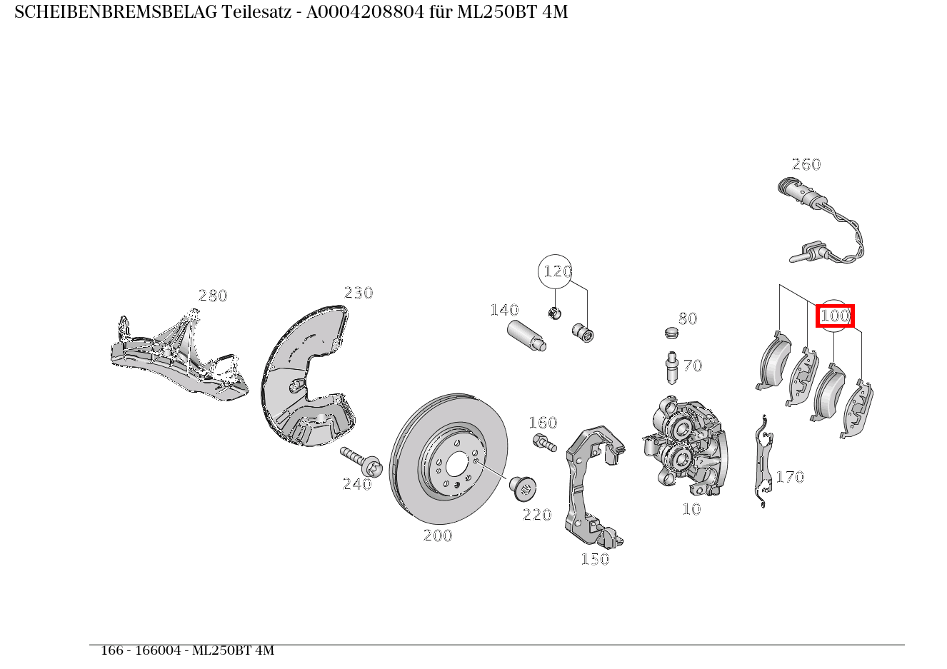 Scheibenbremsbelag Teilesatz ML250BT 4M 166