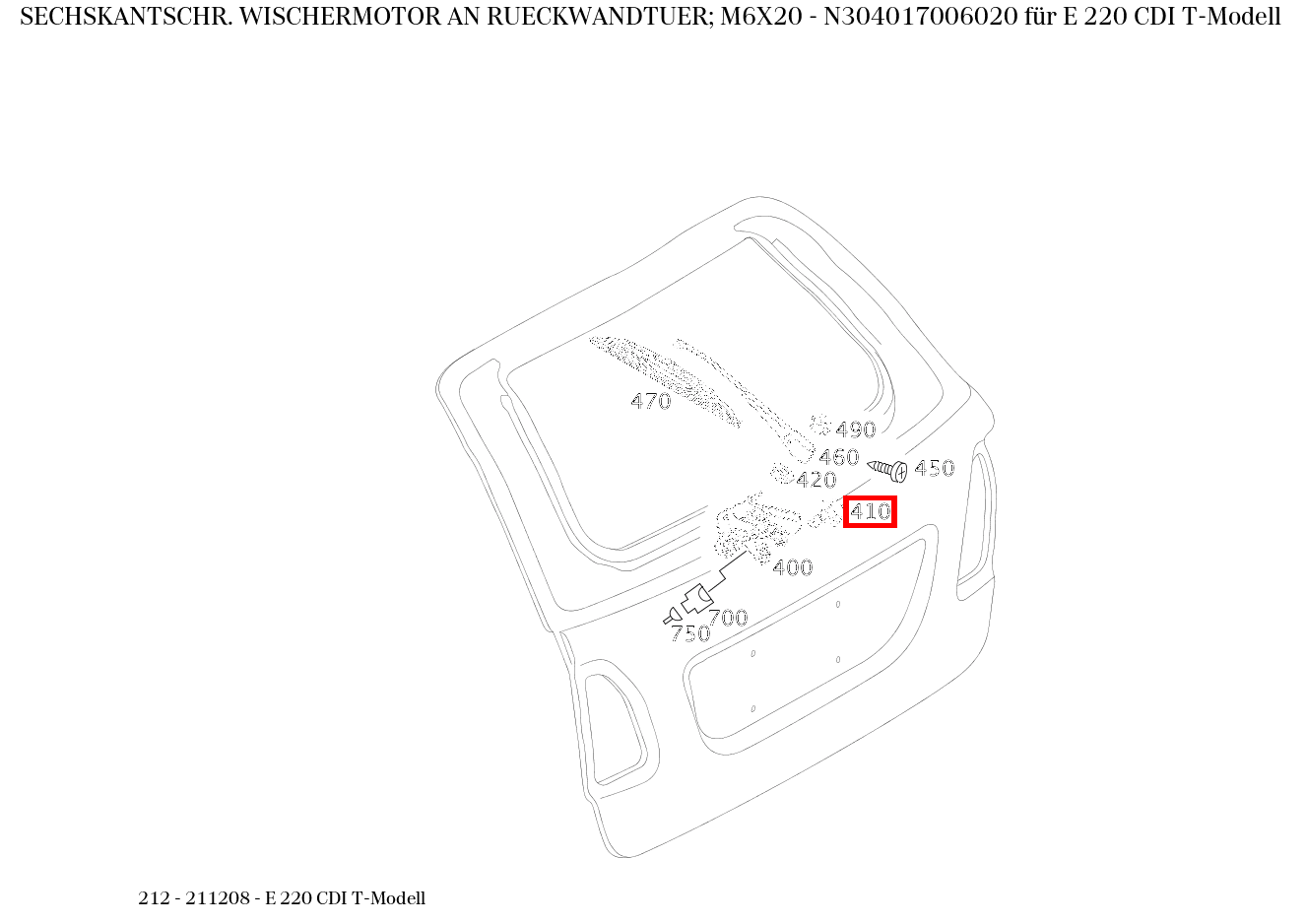Sechskantschraube WISCHERMOTOR AN RUECKWANDTUER; M6X20 E 220 CDI T-Modell 212