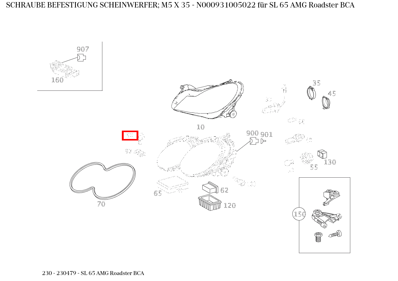 Schraube BEFESTIGUNG SCHEINWERFER; M5 X 35 SL 65 AMG Roadster BCA 230