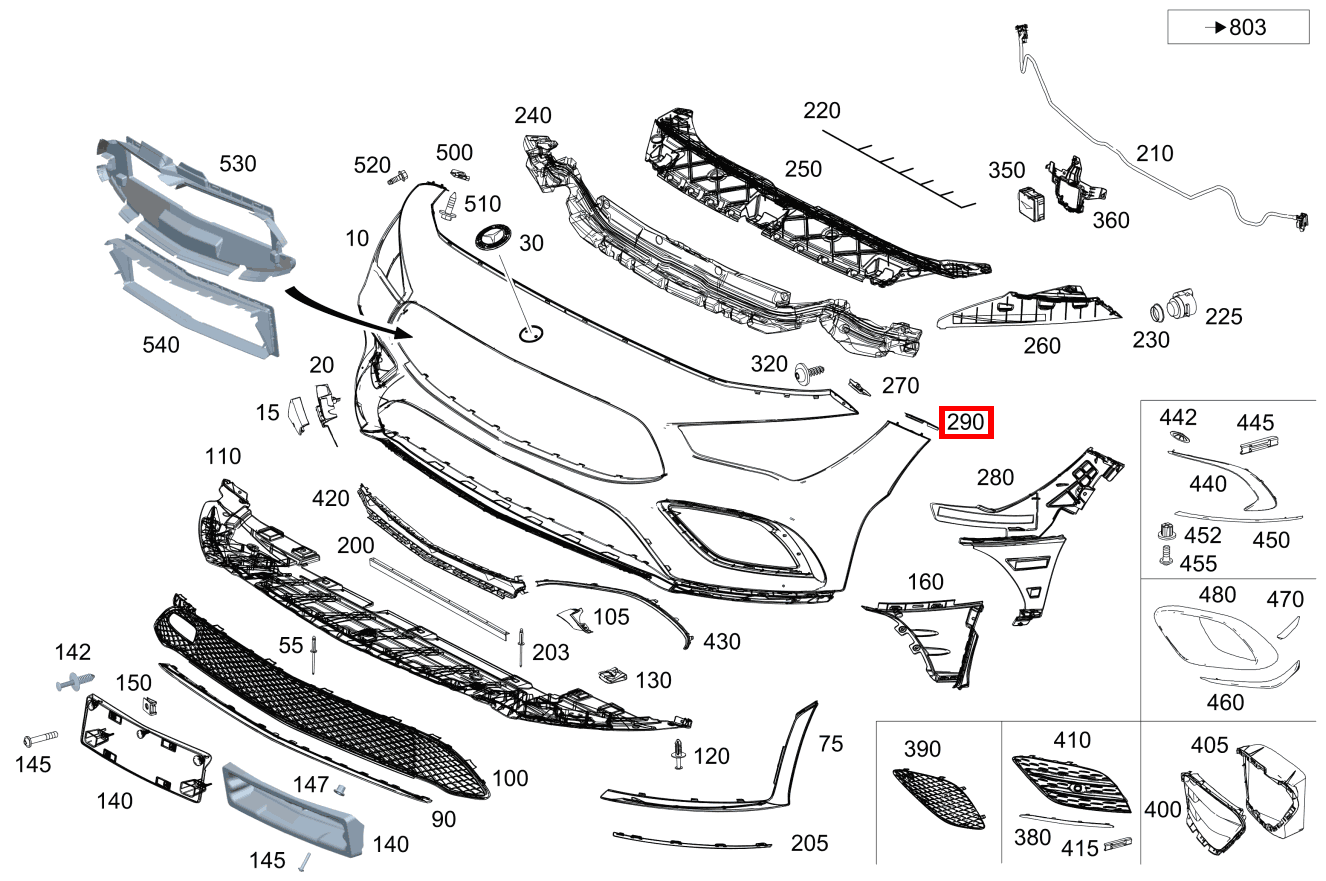 Befestigungsschiene Stoßfänger oben rechts Mercedes-AMG CLA 35 4MATIC Coupé 177 Befestigungsschiene Stoßfänger oben rechts Mercedes-AMG CLA 35 4MATIC Coupé 177