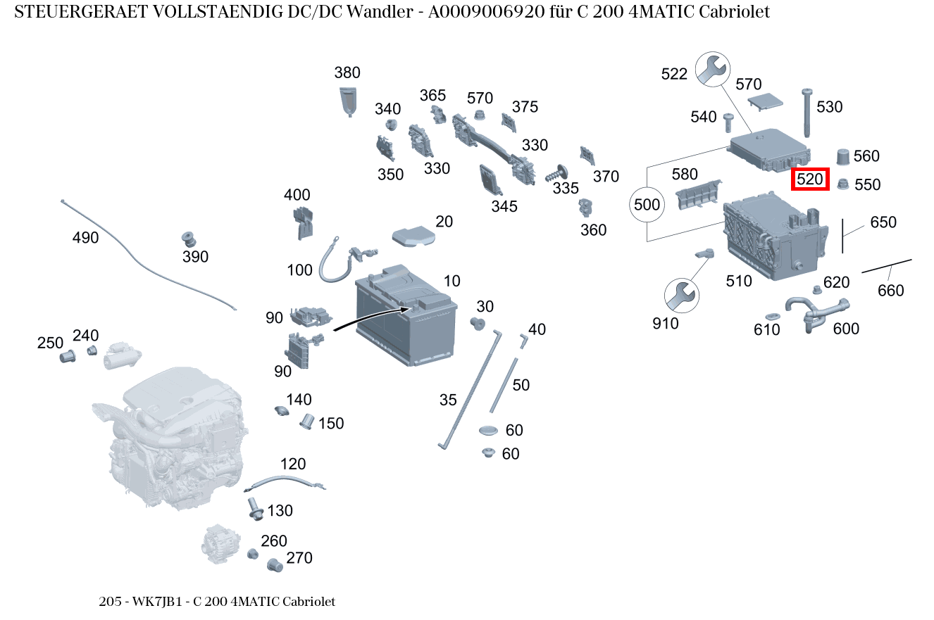 Steuergerät vollständig DC/DC Wandler C 200 4MATIC Cabriolet 205