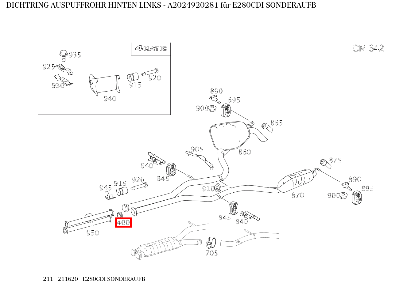 Dichtring AUSPUFFROHR HINTEN LINKS E280CDI SONDERAUFB 211 Dichtring AUSPUFFROHR HINTEN LINKS E280CDI SONDERAUFB 211