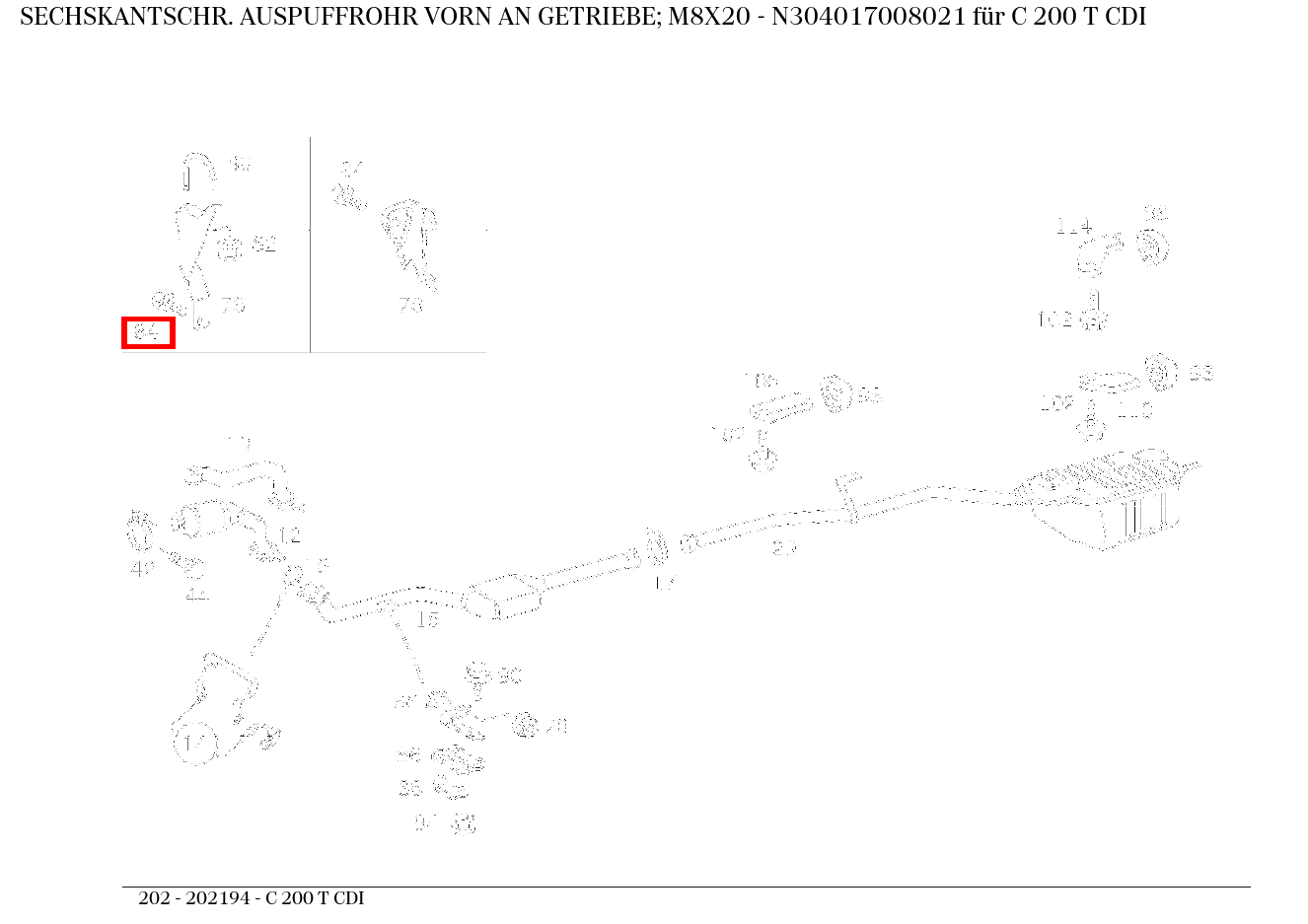 Sechskantschraube AUSPUFFROHR VORN AN GETRIEBE; M8X20 C 200 T CDI 202