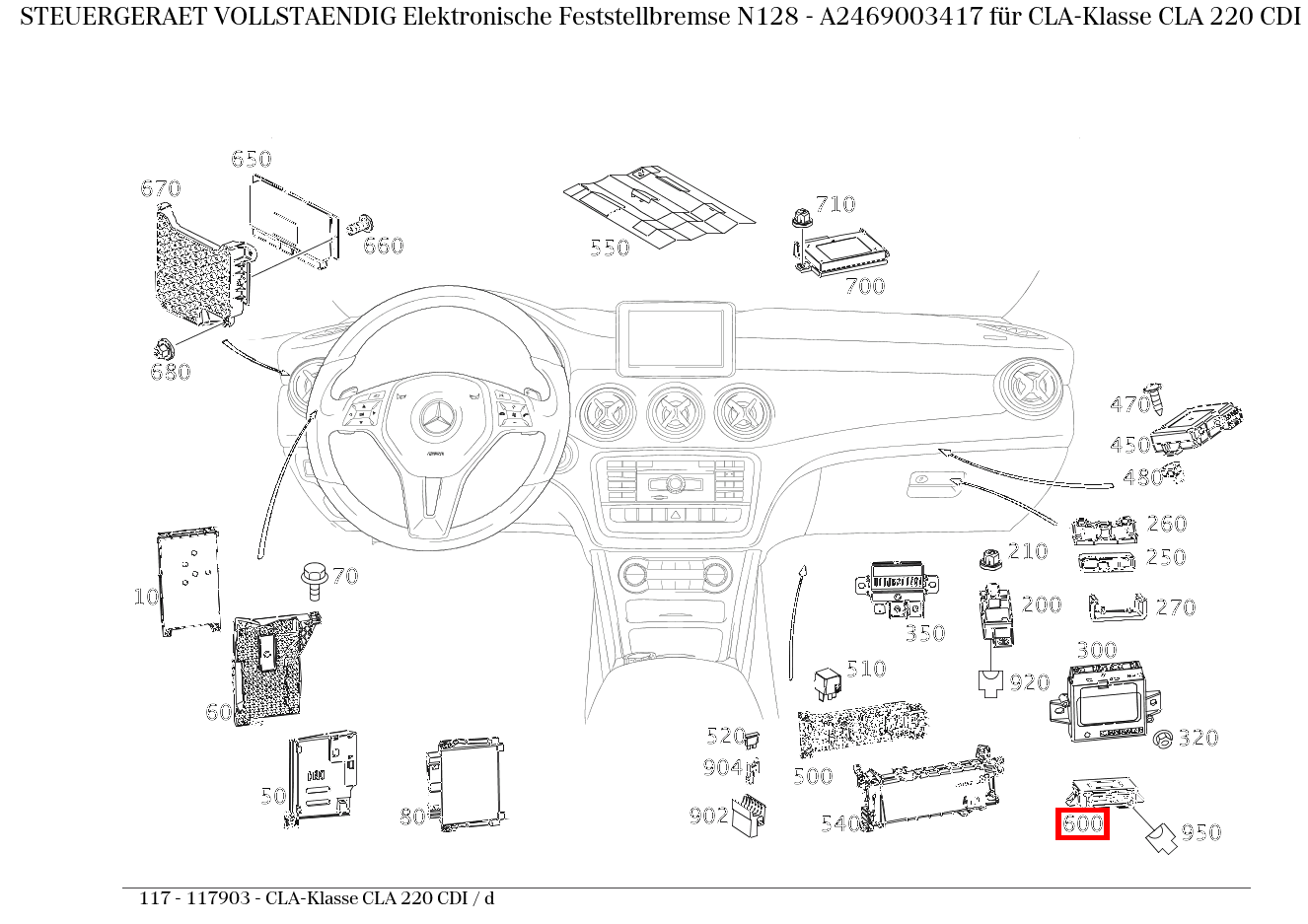 Steuergerät vollständig Elektronische Feststellbremse N128 CLA-Klasse CLA 220 CDI / d 117