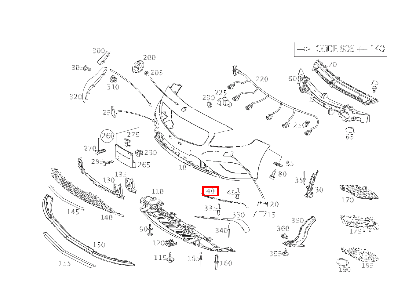 Abdeckung Stossfänger Rechts A250 Sport 176 Abdeckung Stossfänger Rechts A250 Sport 176