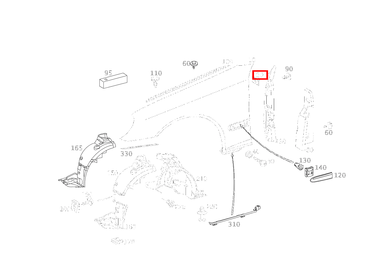 BLECHMUTTER BEFESTIGUNG KOTFLUEGEL RECHTS OBEN; M6 CLK 63 AMG Cabriolet 209 BLECHMUTTER BEFESTIGUNG KOTFLUEGEL RECHTS OBEN; M6 CLK 63 AMG Cabriolet 209