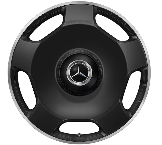 AMG Schmiederad im 5-Loch Design, 58,4 cm (23 Zoll), Felgenhorn glanzgedreht 11,5 J x 23 ET 47, schwarz matt AMG Schmiederad im 5-Loch Design, 58,4 cm (23 Zoll), Felgenhorn glanzgedreht 11,5 J x 23 ET 47, schwarz matt