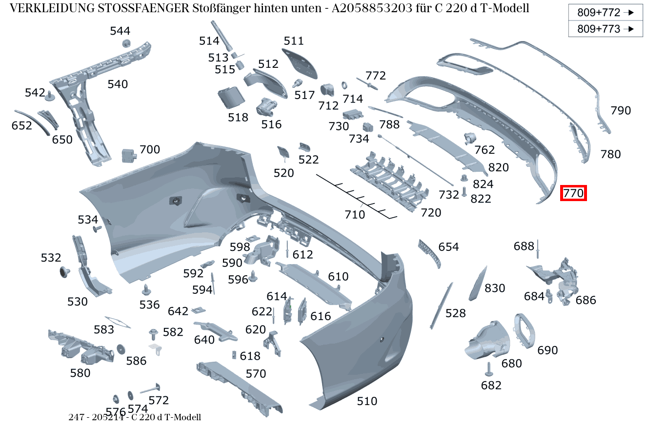 Verkleidung Stossfänger Stoßfänger hinten unten C 220 d T-Modell 247 Verkleidung Stossfänger Stoßfänger hinten unten C 220 d T-Modell 247