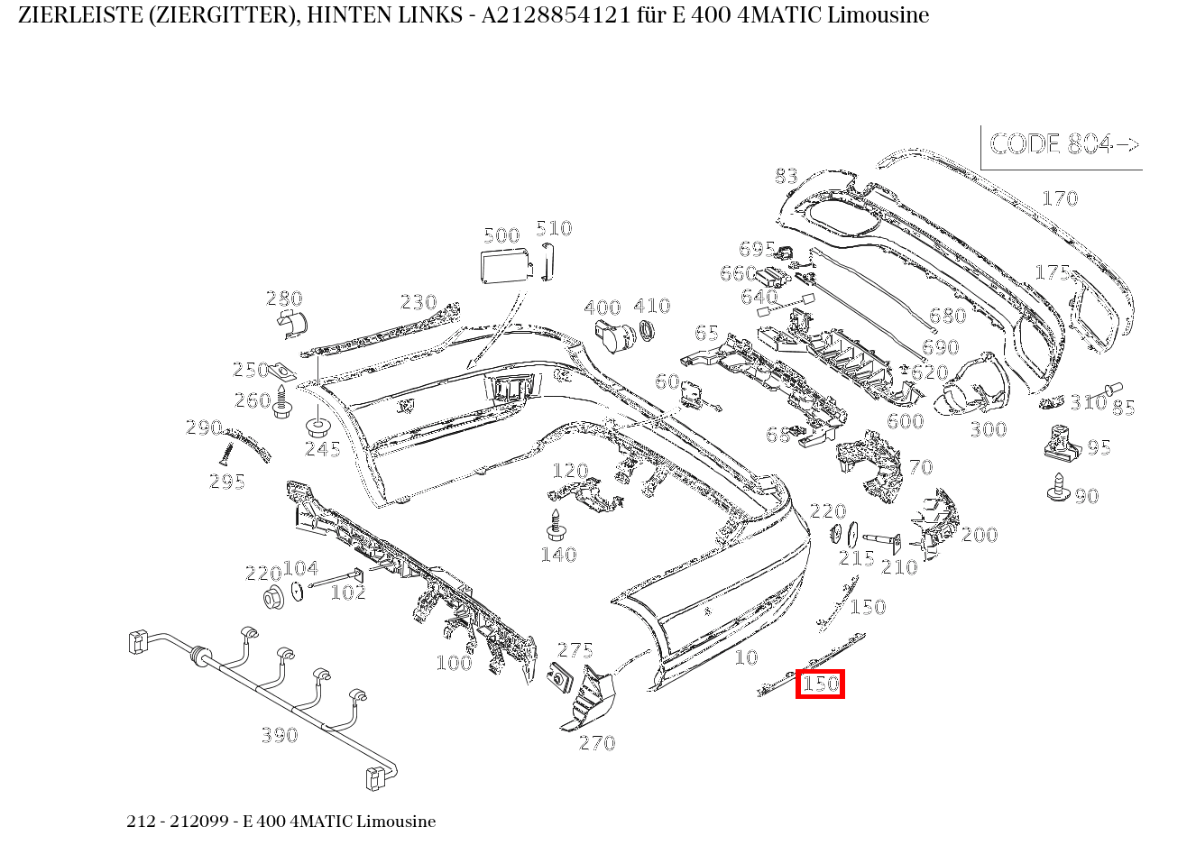 Zierleiste (ZIERGITTER), HINTEN LINKS E 400 4MATIC Limousine 212