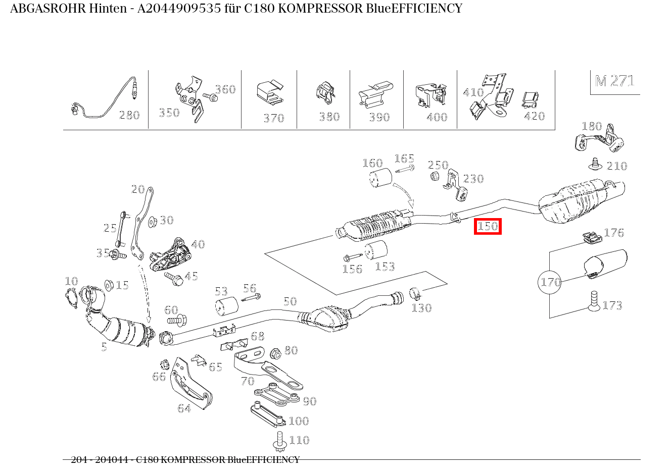 Abgasrohr Hinten C180 KOMPRESSOR BlueEFFICIENCY 204