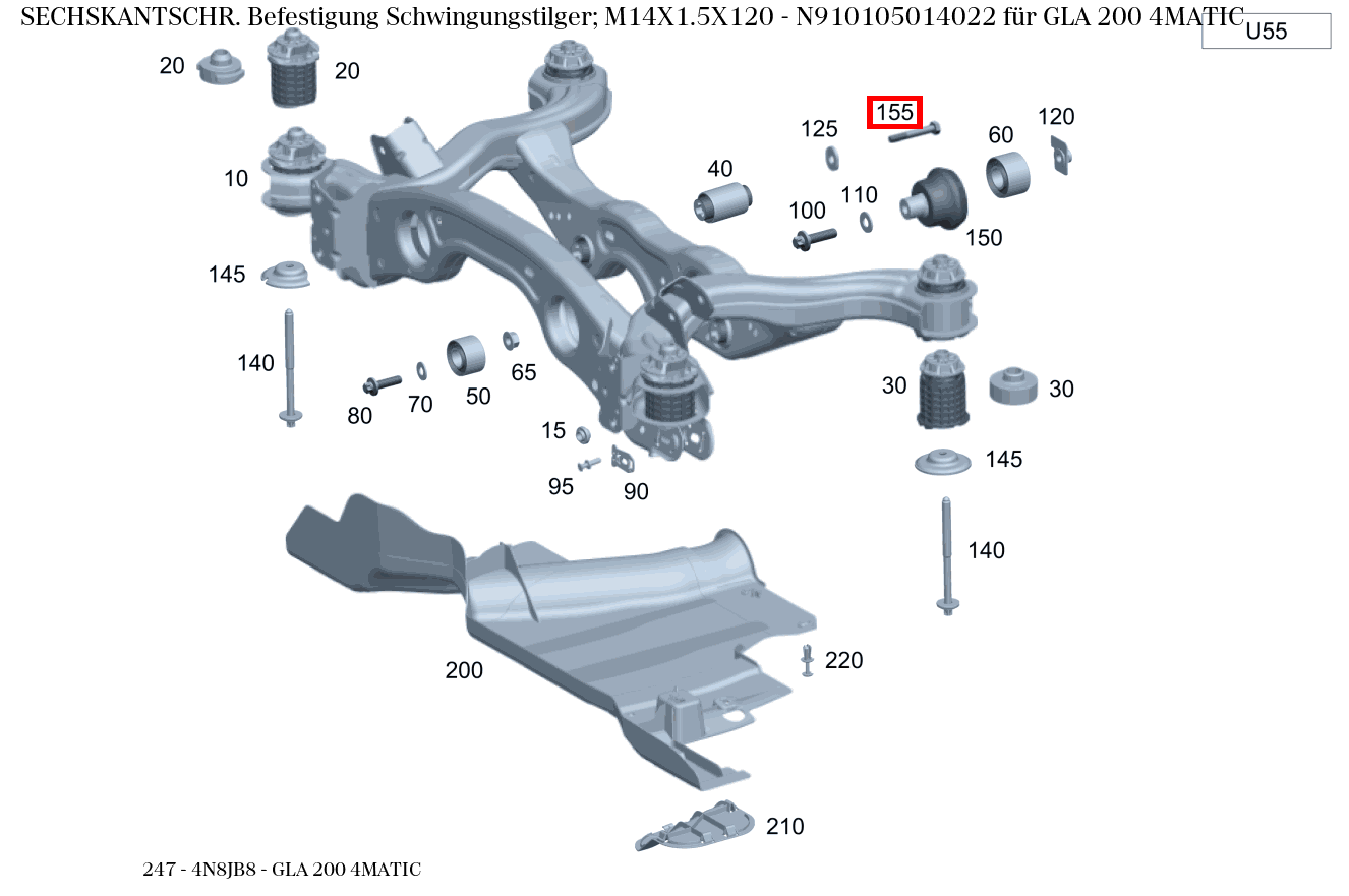 Sechskantschraube FUEHRUNGSLAGER AN RAHMEN RECHTS; M14X1.5X120  