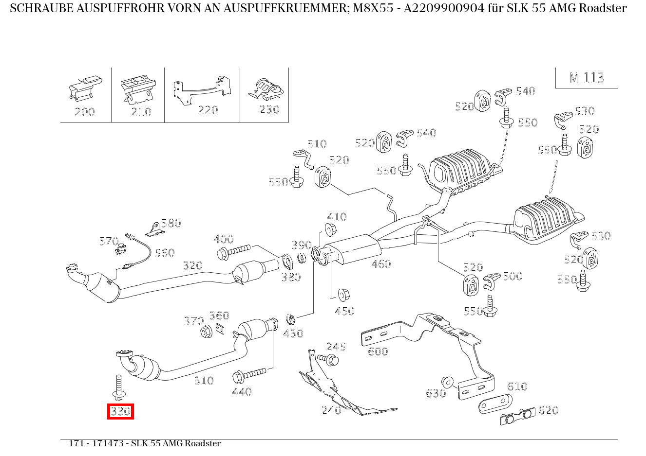 Schraube AUSPUFFROHR VORN AN AUSPUFFKRUEMMER; M8X55 SLK 55 AMG Roadster 171 Schraube AUSPUFFROHR VORN AN AUSPUFFKRUEMMER; M8X55 SLK 55 AMG Roadster 171