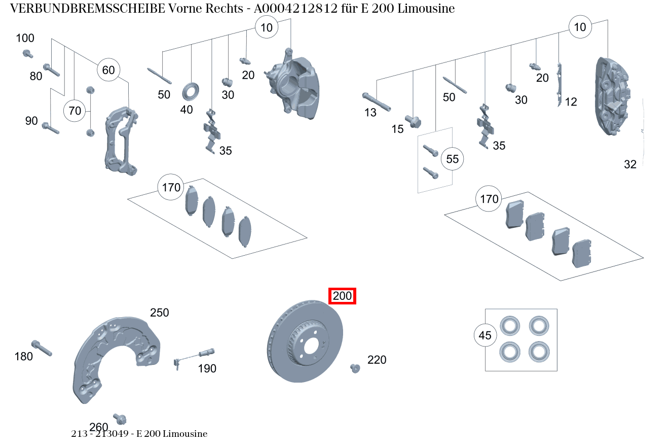 Verbundbremsscheibe Vorne Rechts E 200 Limousine 213