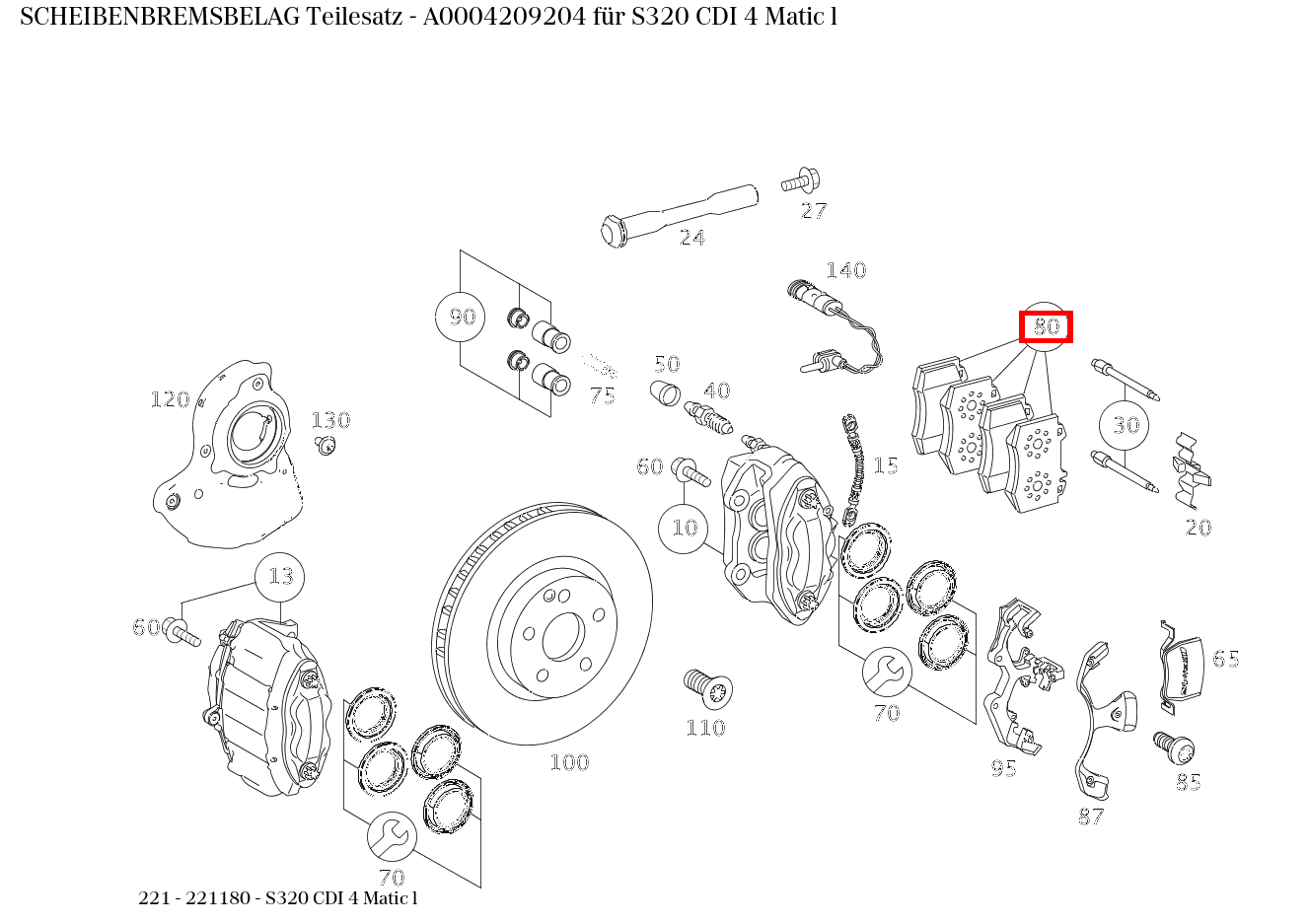 Scheibenbremsbelag Teilesatz S320 CDI 4 Matic l 221