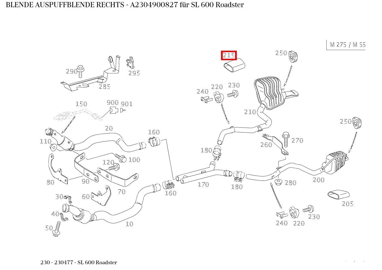 Blende AUSPUFFBLENDE RECHTS SL 600 Roadster 230