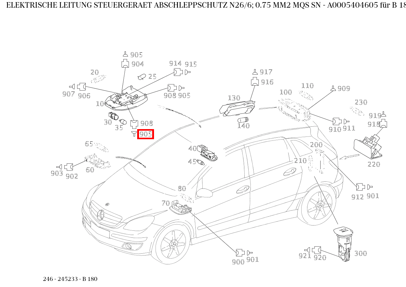 Elektrische Leitung STEUERGERAET ABSCHLEPPSCHUTZ N26/6; 0.75 MM2 MQS SN B 180 246 Elektrische Leitung STEUERGERAET ABSCHLEPPSCHUTZ N26/6; 0.75 MM2 MQS SN B 180 246