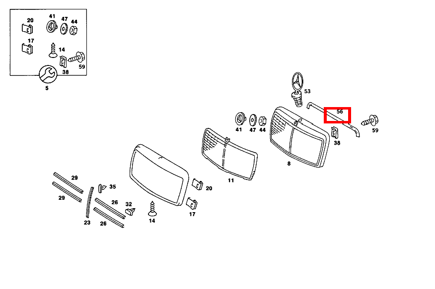 Zwischenlage KUEHLERVERKLEIDUNG AN MOTORHAUBE 190 D 2.5 Turbo 201