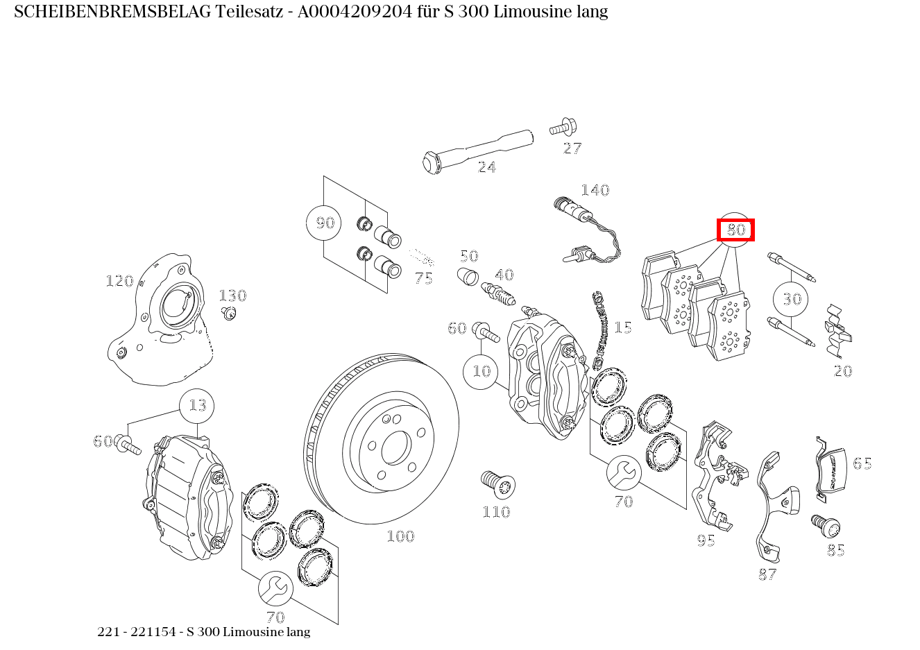 Scheibenbremsbelag Teilesatz S 300 Limousine lang 221