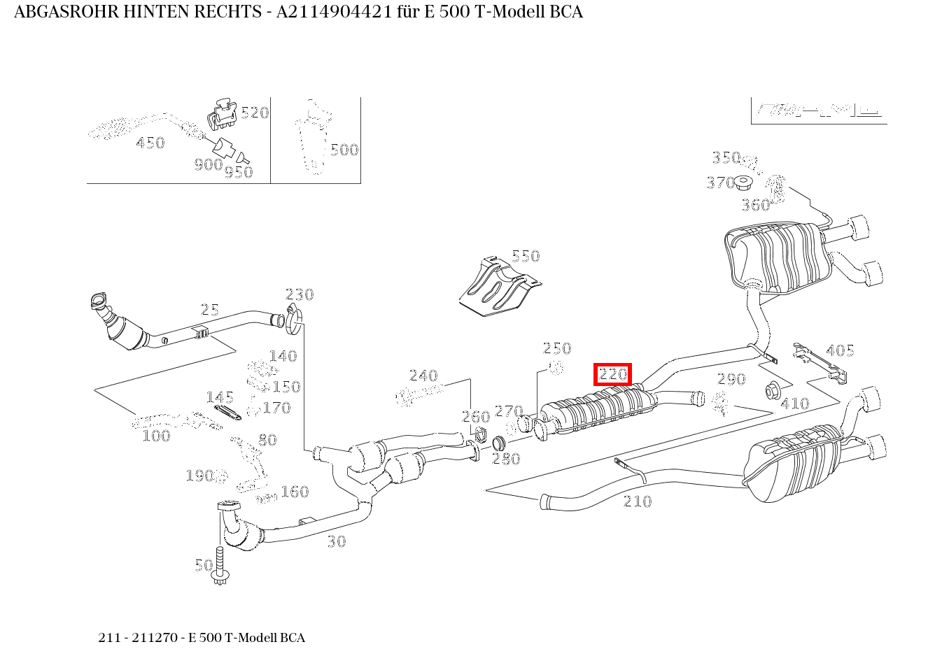 Abgasrohr HINTEN RECHTS E 500 T-Modell BCA 211