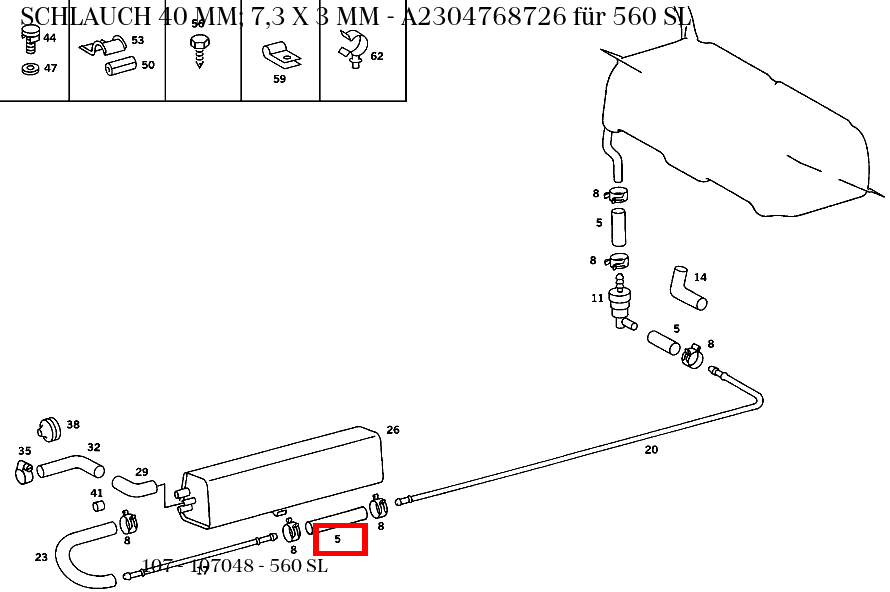 Schlauch 40 MM; 7,3 X 3 MM 560 SL 107
