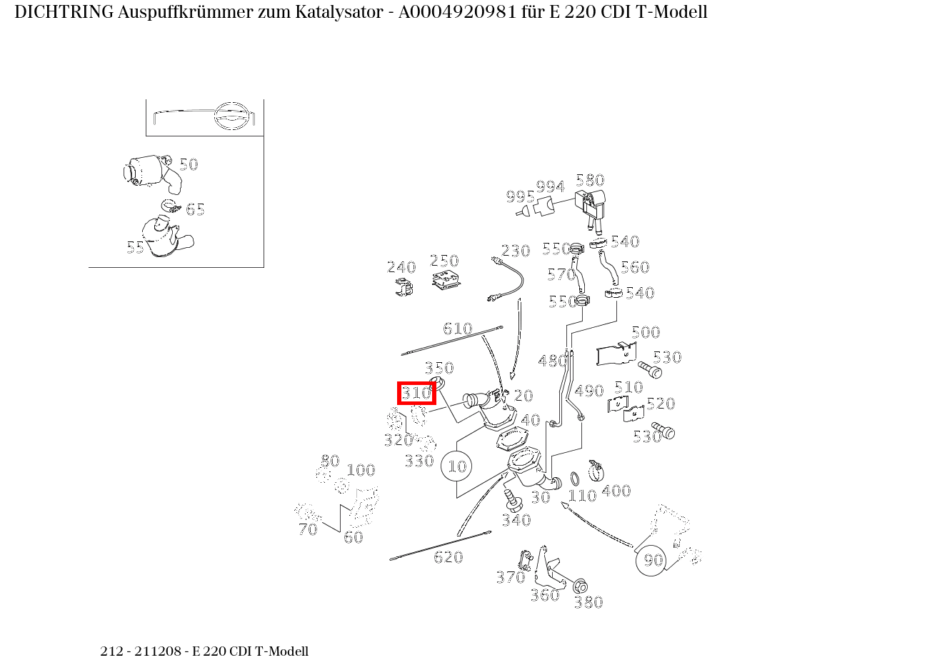 Dichtring Auspuffkrümmer zum Katalysator E 220 CDI T-Modell 212 Dichtring Auspuffkrümmer zum Katalysator E 220 CDI T-Modell 212