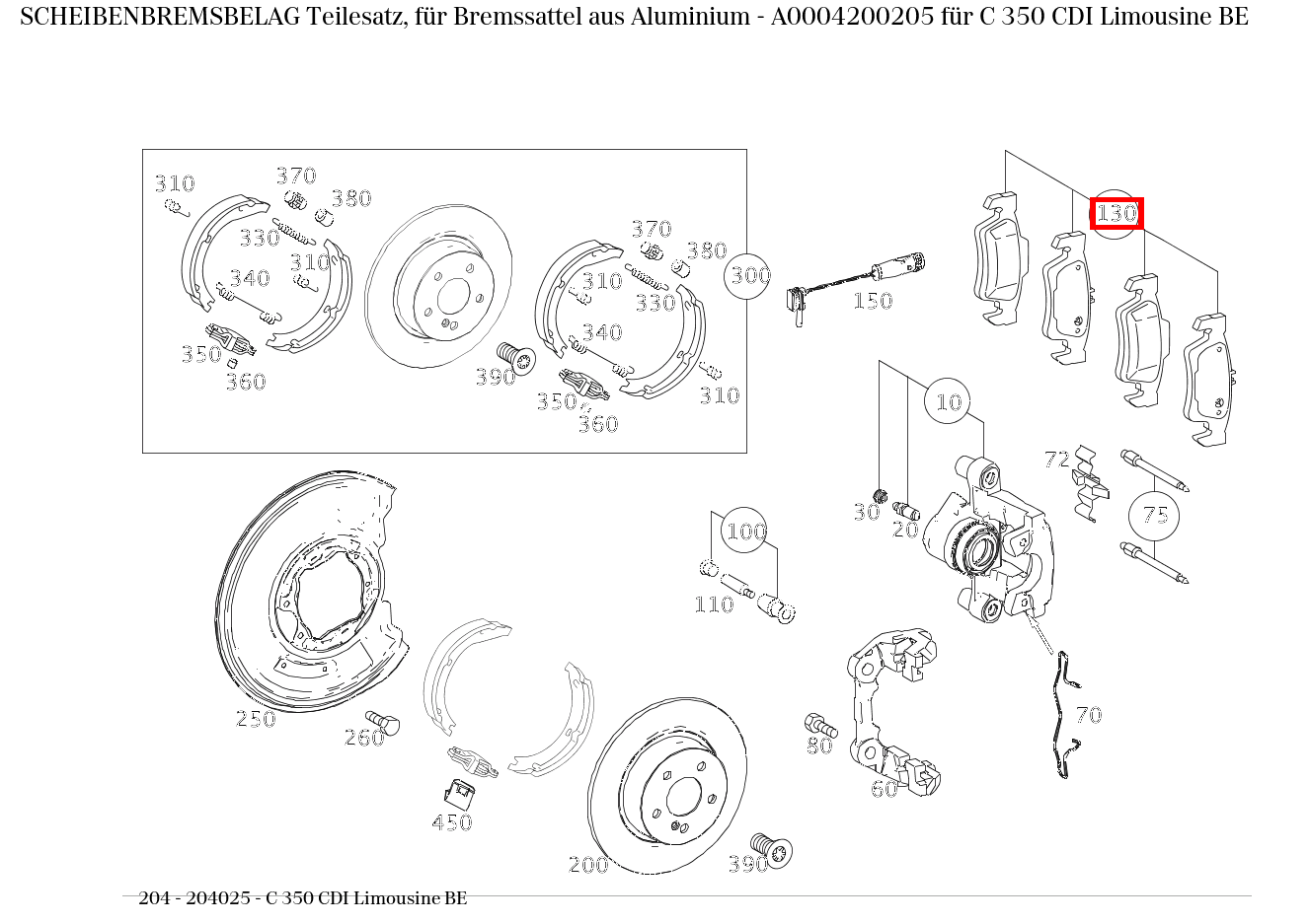 Scheibenbremsbelag Teilesatz, für Bremssattel aus Aluminium C 350 CDI Limousine BE 204 Scheibenbremsbelag Teilesatz, für Bremssattel aus Aluminium C 350 CDI Limousine BE 204