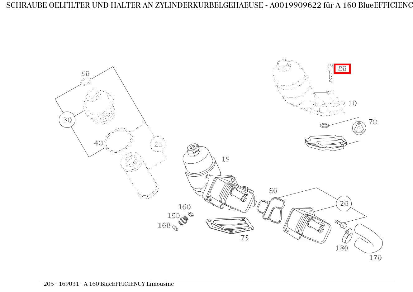Schraube OELFILTER UND HALTER AN ZYLINDERKURBELGEHAEUSE A 160 BlueEFFICIENCY Limousine 205