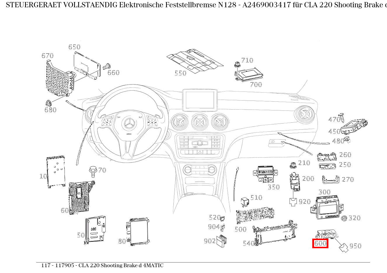 Steuergerät vollständig Elektronische Feststellbremse N128 CLA 220 Shooting Brake d 4MATIC 117