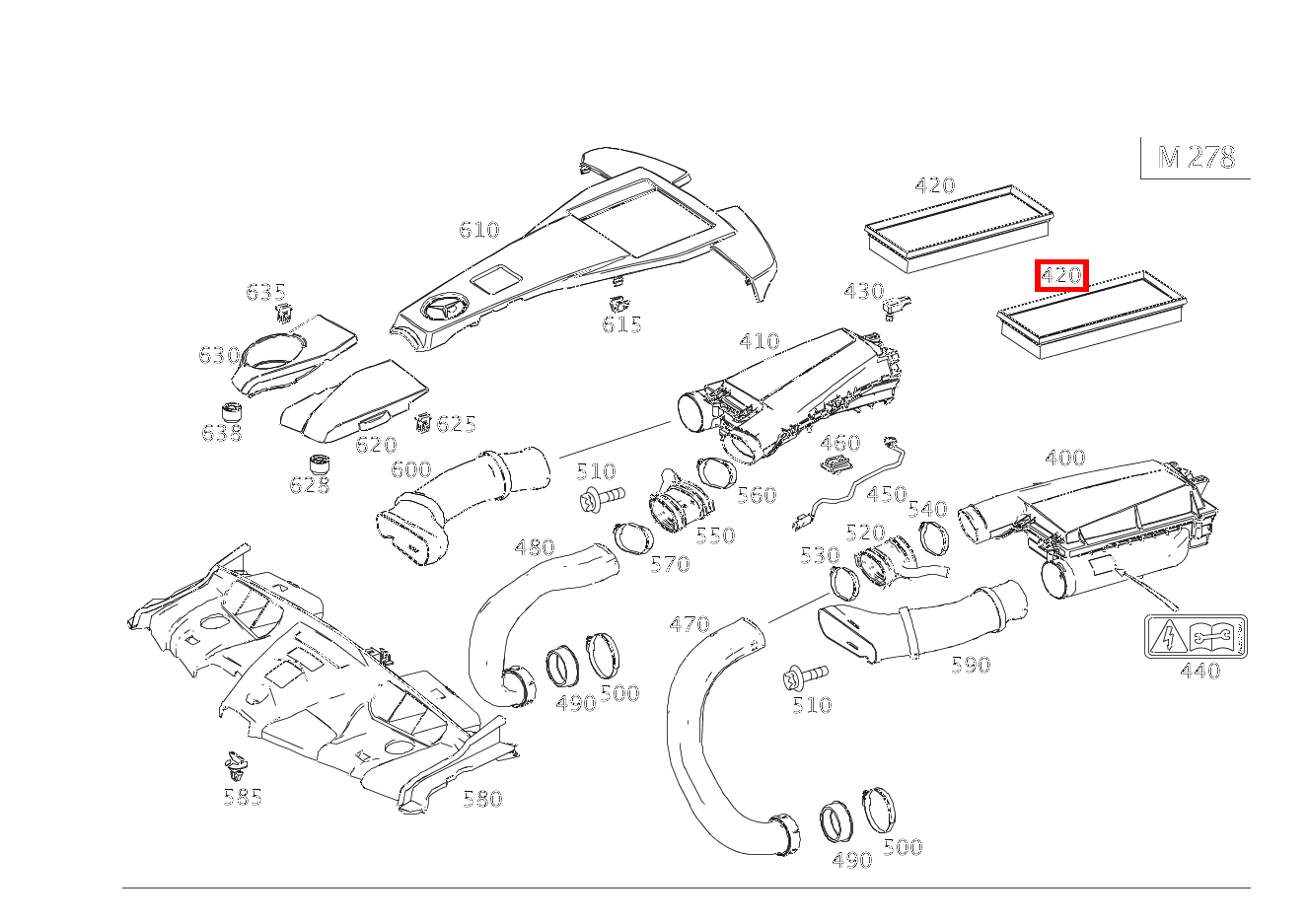 Luftfiltereinsatz RECHTS E 500/550 CABR. 207 Luftfiltereinsatz RECHTS E 500/550 CABR. 207