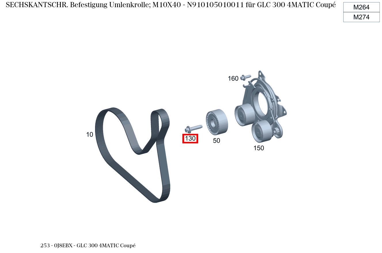 Sechskantschraube Befestigung Umlenkrolle; M10X40 GLC 300 4MATIC Coupé 253 Sechskantschraube Befestigung Umlenkrolle; M10X40 GLC 300 4MATIC Coupé 253