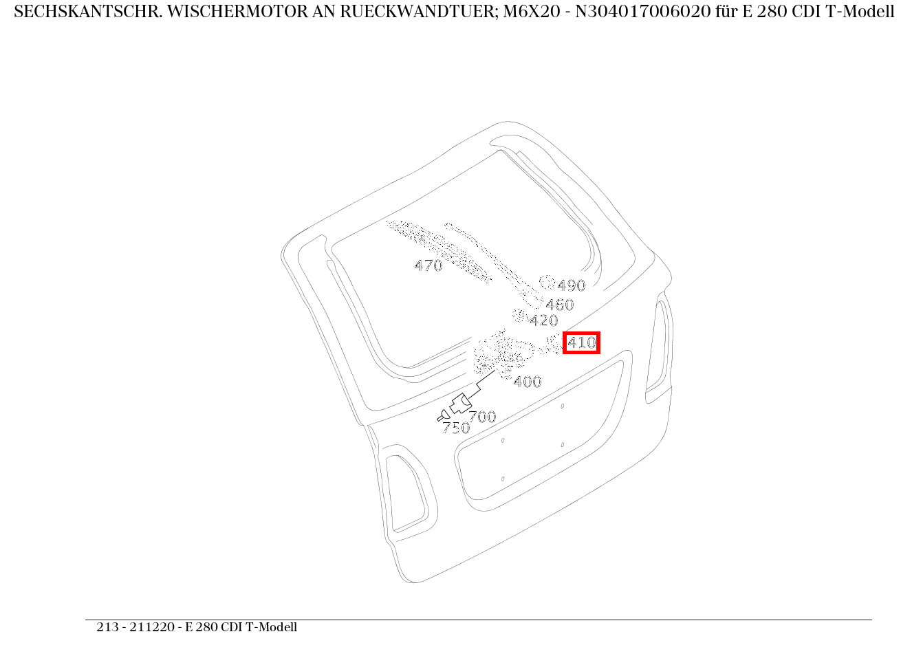 Sechskantschraube WISCHERMOTOR AN RUECKWANDTUER; M6X20 E 280 CDI T-Modell 213