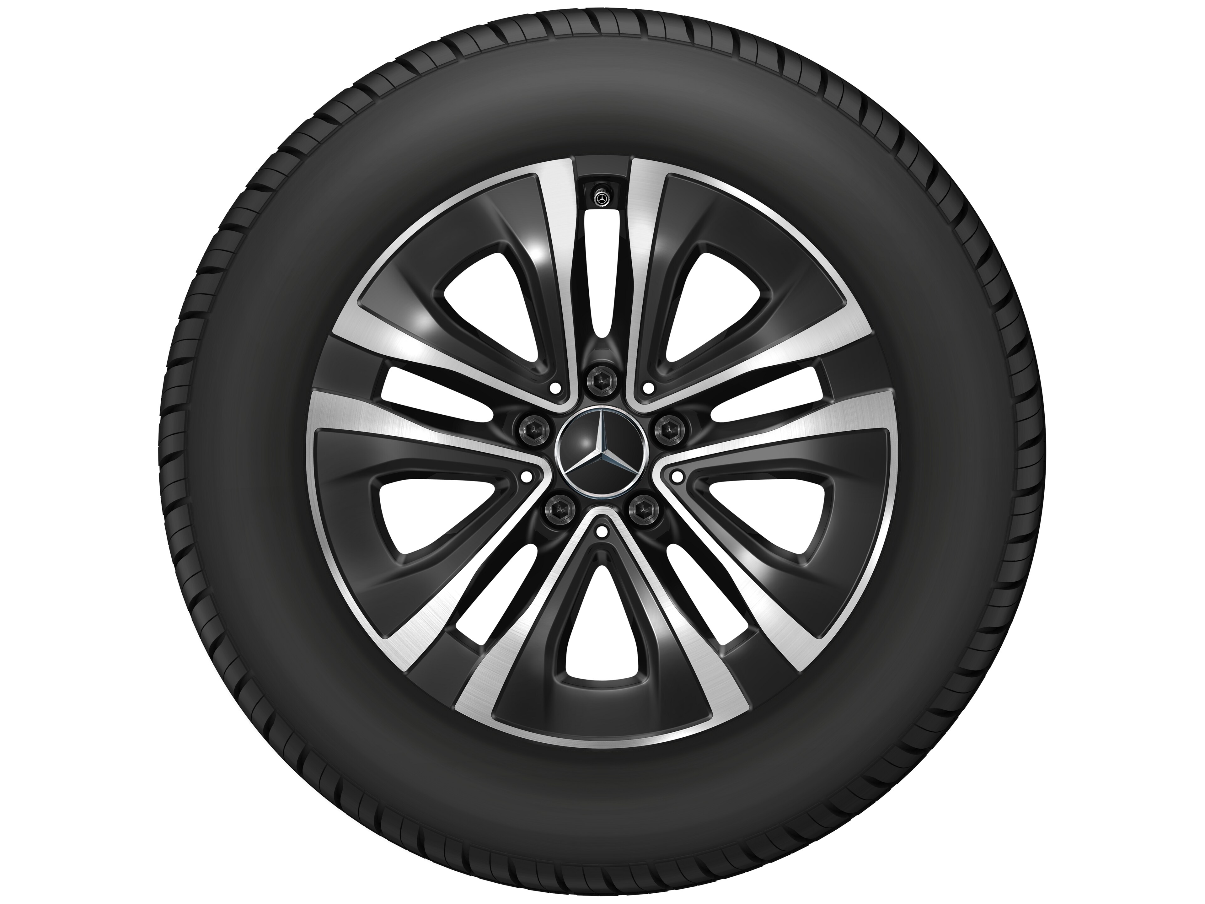 Mercedes-Benz - 5-Speichen-Rad, Aero, 17 Zoll, mit Zusatzspeichen 6,5 J x 17 ET 44, schwarz, glanzgedreht