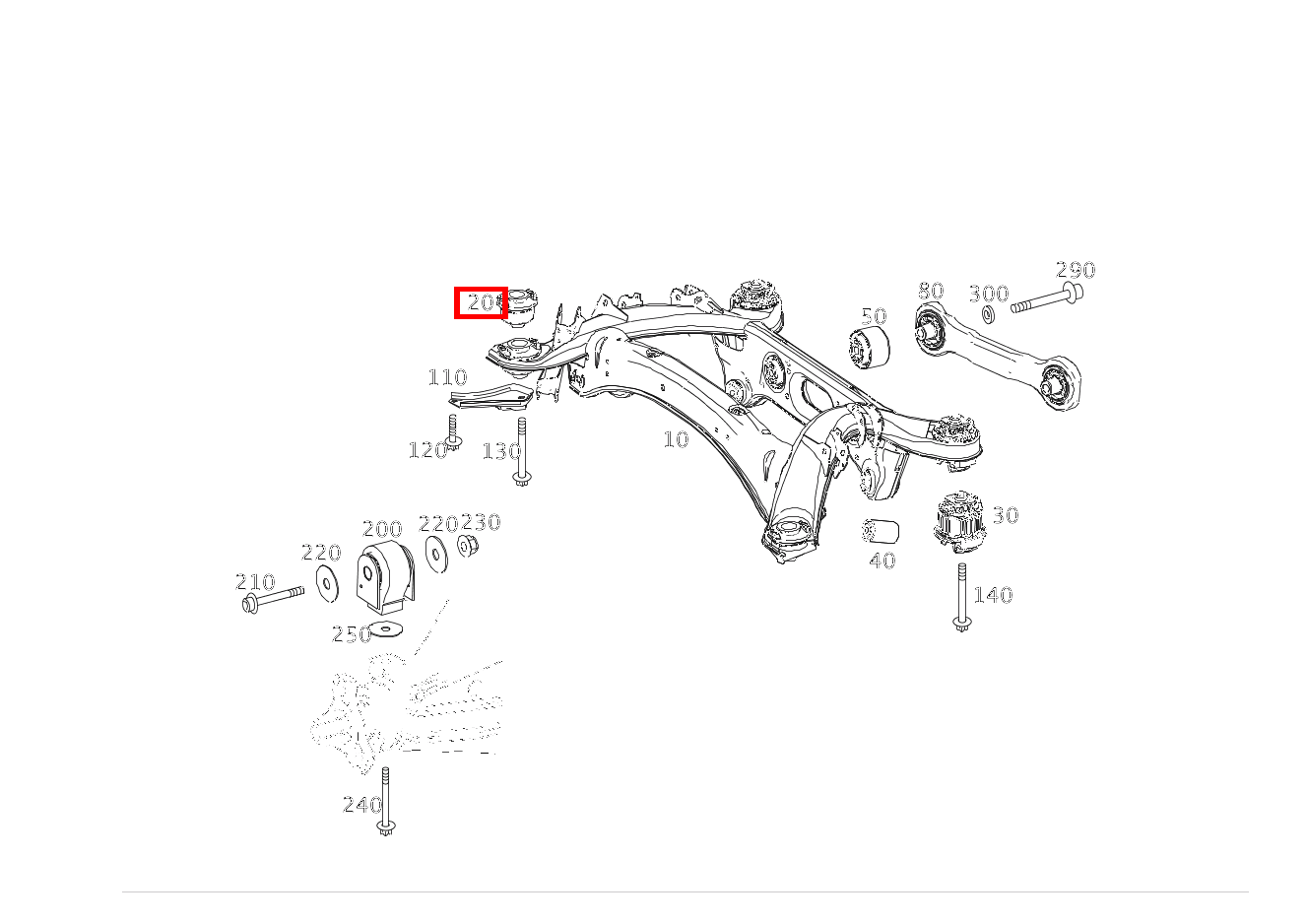 Fahrschemellager Hinterachsträger an Rahmenboden vorn; 76MM für C 