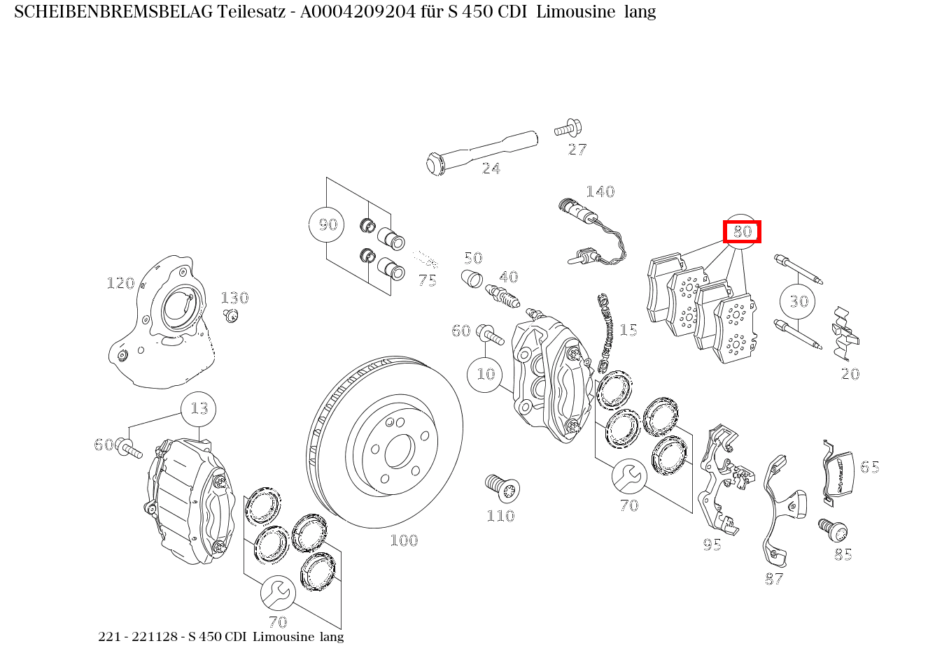 Scheibenbremsbelag Teilesatz S 450 CDI Limousine lang 221