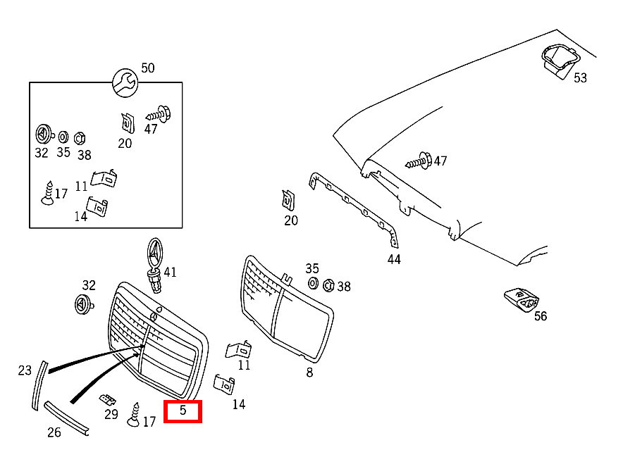 Kühlerverkleidung OHNE MERCEDESSTERN 300TDT/E300DTDT 4M 124