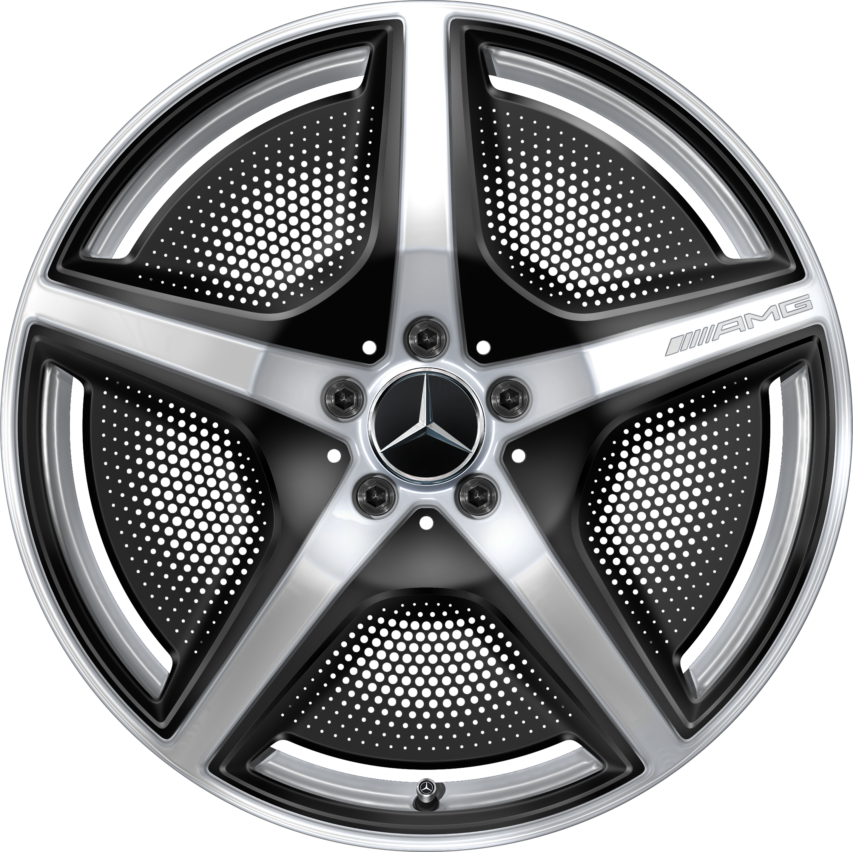 Mercedes-Benz -  AMG 5-Speichen-Rad, 21 Zoll, 9,5 J x 21 ET 30,1, vanadiumsilber, hochglänzend
