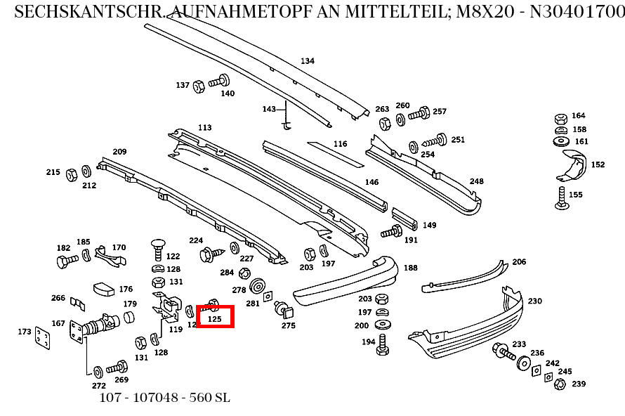 Sechskantschraube AUFNAHMETOPF AN MITTELTEIL; M8X20 560 SL 107