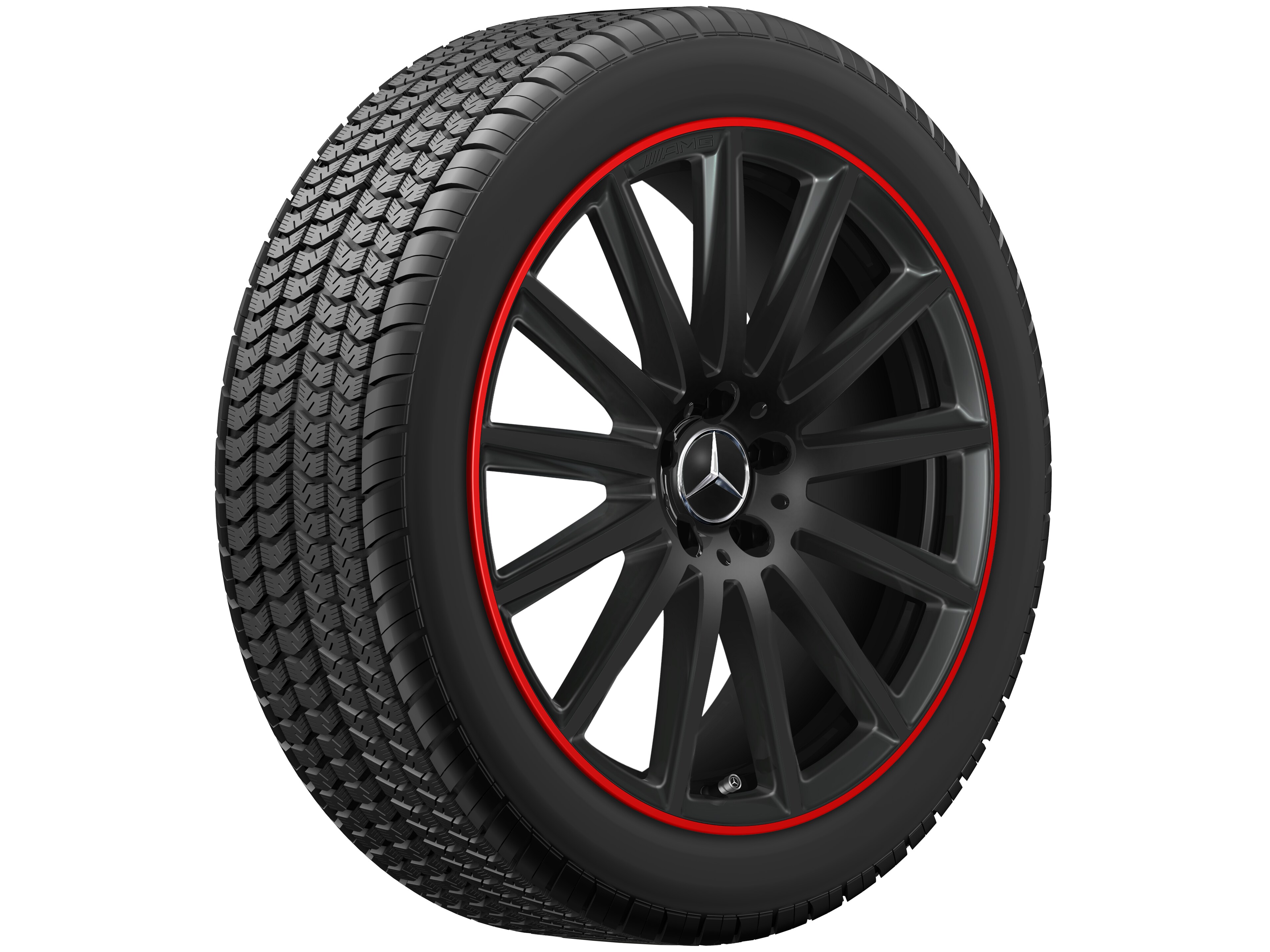 Mercedes-Benz -  AMG Vielspeichen-Rad, 50,8 cm (20 Zoll), Felgenhorn rot lackiert 8 J x 20 ET 48, schwarz