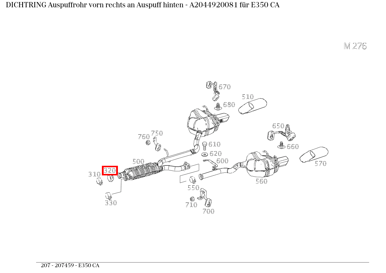 Dichtring Auspuffrohr vorn rechts an Auspuff hinten E350 CA 207 Dichtring Auspuffrohr vorn rechts an Auspuff hinten E350 CA 207