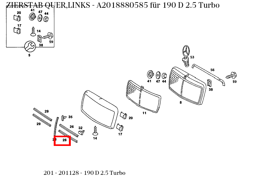 Zierstab QUER,LINKS 190 D 2.5 Turbo 201 Zierstab QUER,LINKS 190 D 2.5 Turbo 201