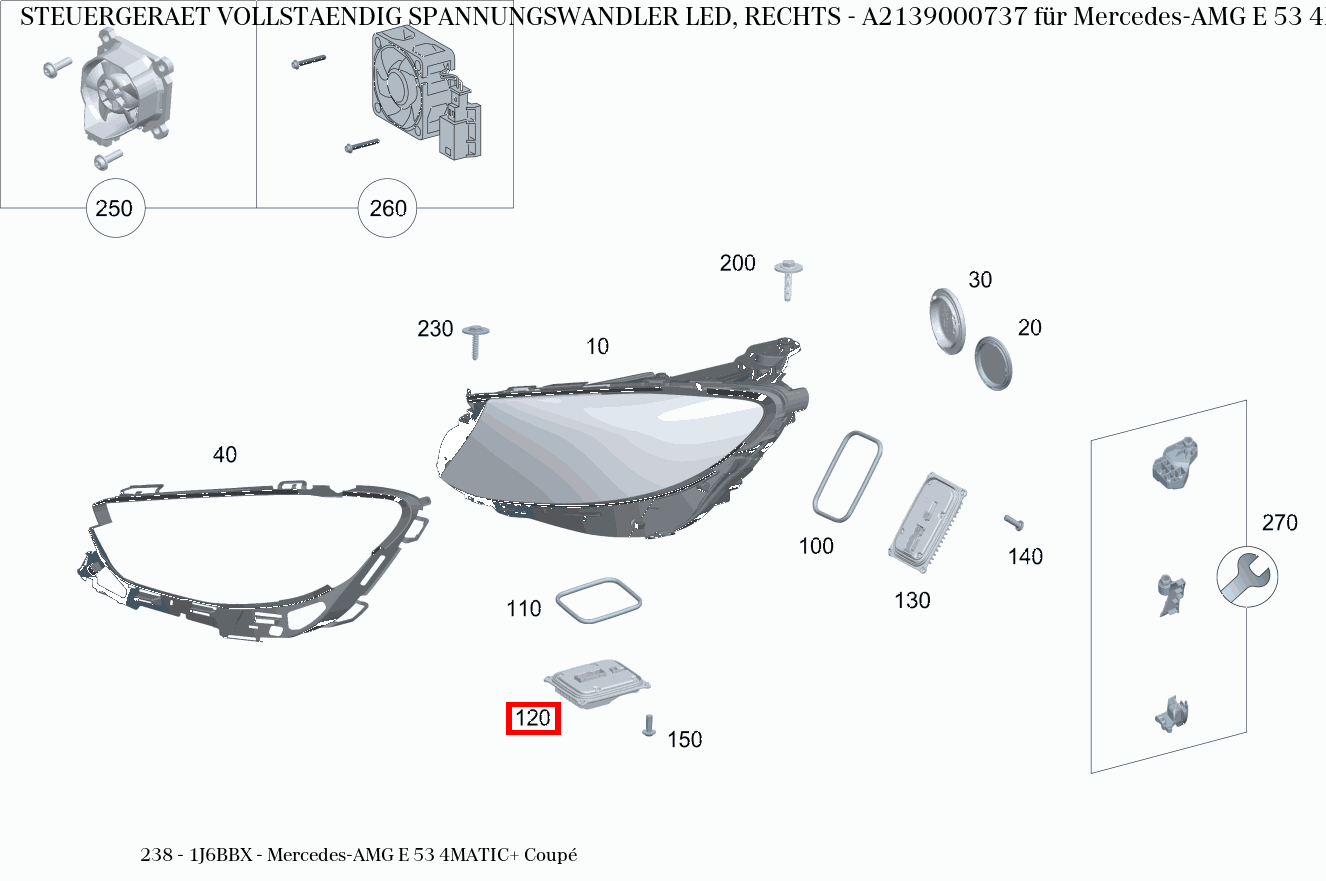 Steuergerät vollständig SPANNUNGSWANDLER LED, RECHTS Mercedes-AMG E 53 4MATIC+ Coupé 238 Steuergerät vollständig SPANNUNGSWANDLER LED, RECHTS Mercedes-AMG E 53 4MATIC+ Coupé 238