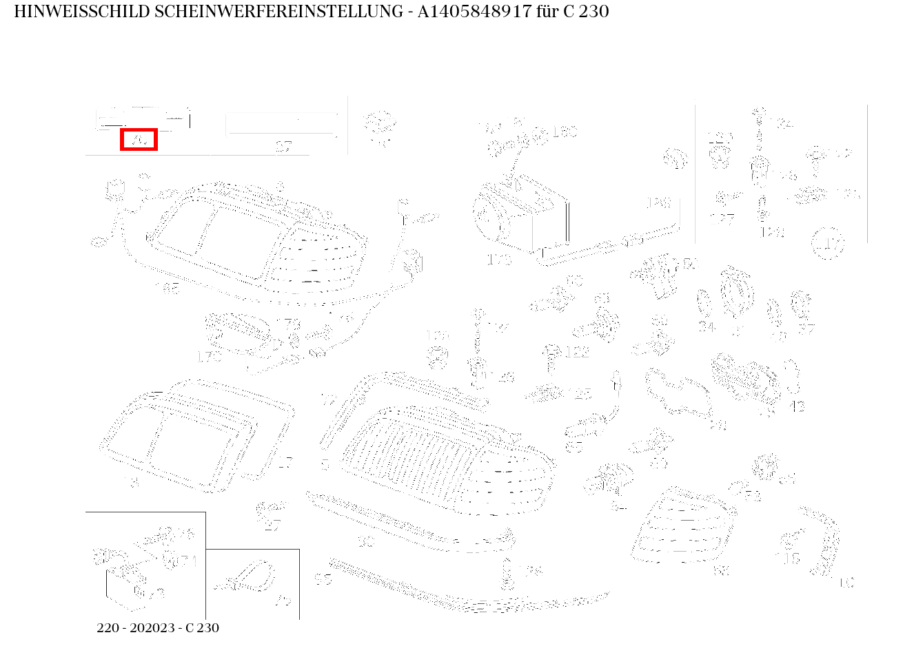 Hinweisschild SCHEINWERFEREINSTELLUNG C 230 220 Hinweisschild SCHEINWERFEREINSTELLUNG C 230 220